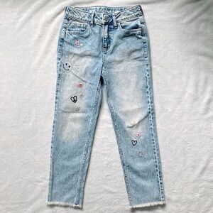 High-Rise Embroidered Ankle Straight Jeans